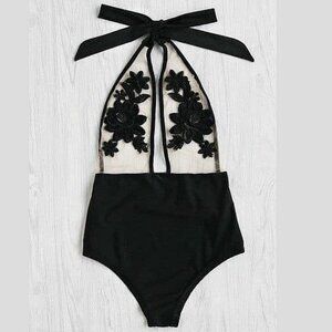 Zaful Lace Halter High-Waist One-Piece Swimwear